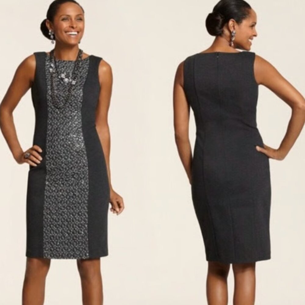 Chico’s heather grey sequin panel Talia sheath dress. - Picture 6 of 7